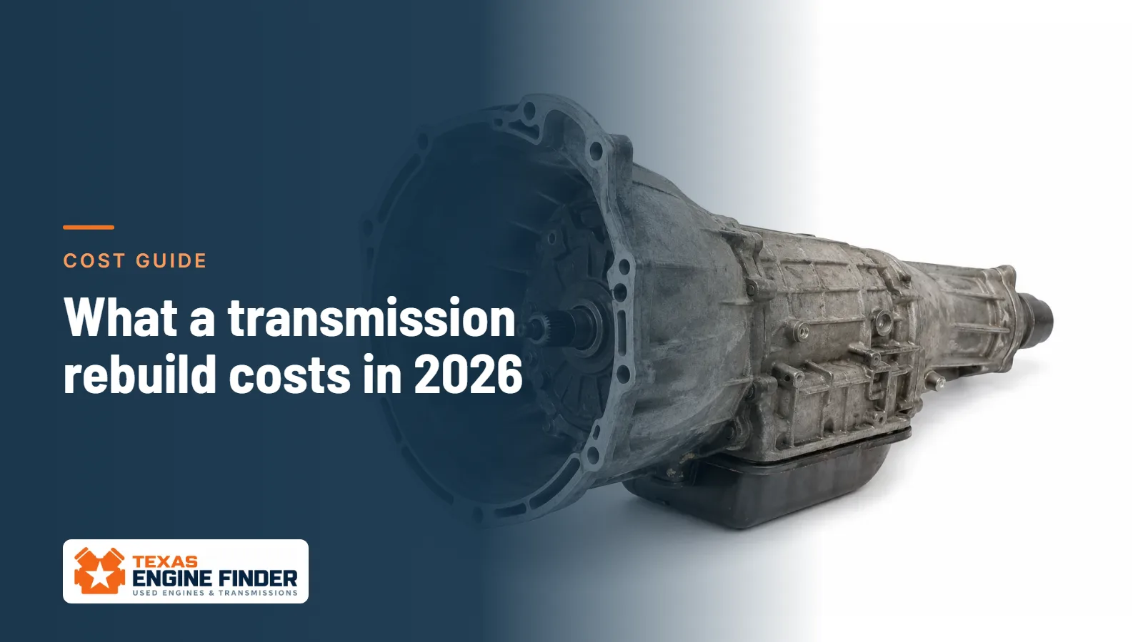 Illustrative used automatic transmission on a white background beside the guide headline